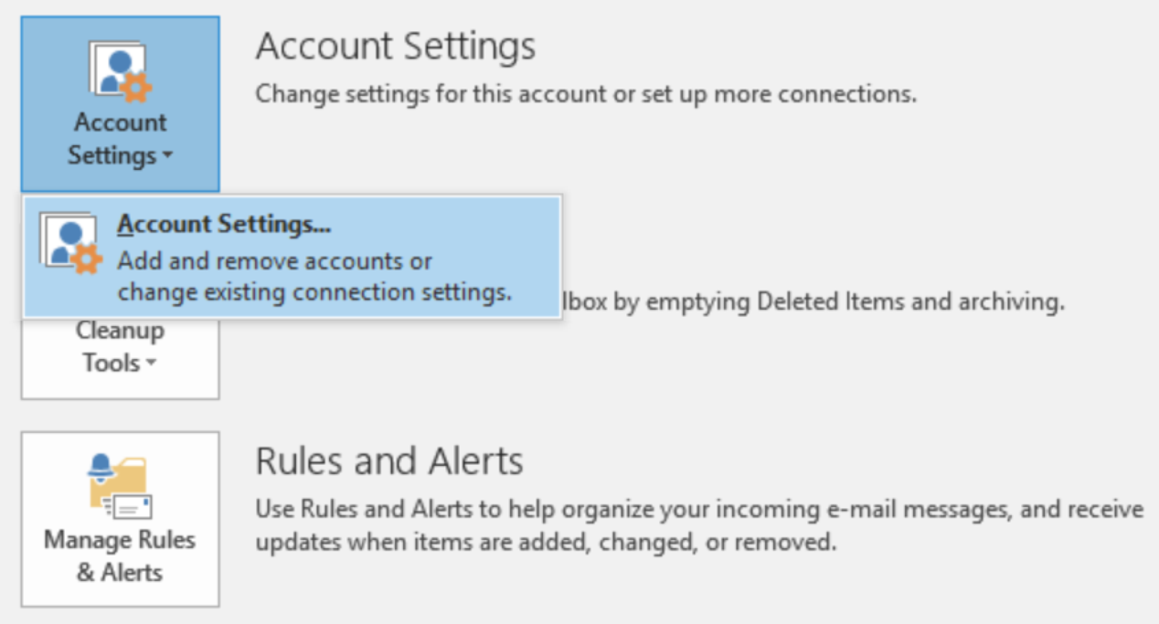 Microsoft Outlook account settings